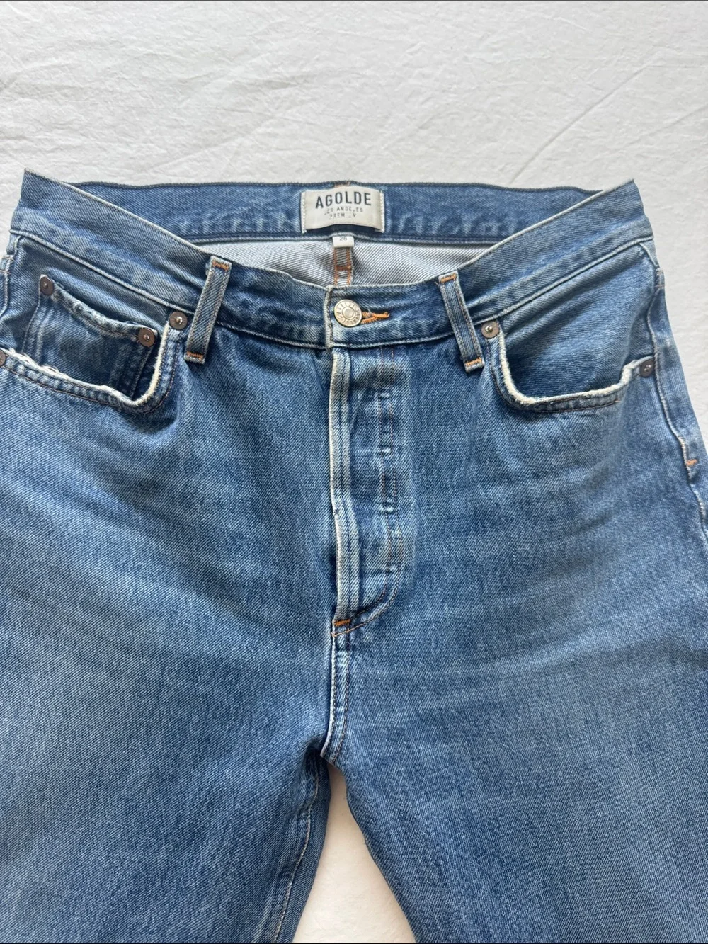 Agolde Riley Straight-Leg Blue Jeans - Picture 2 of 3